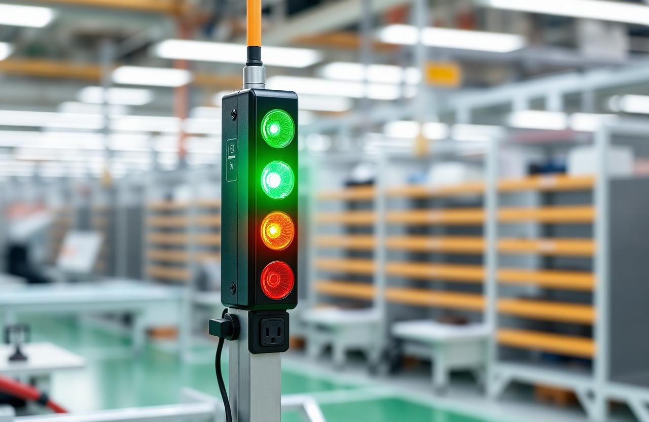 Torreta inalámbrica moderna de tres colores en una estación de trabajo limpia